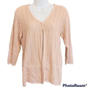 VINTAGE peach color crochet knit cardigan size Small @X